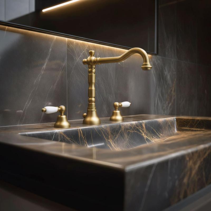 PB klasyczna trzyotworowa bateria umywalkowa Białe uchwyty Brąz 1208854272