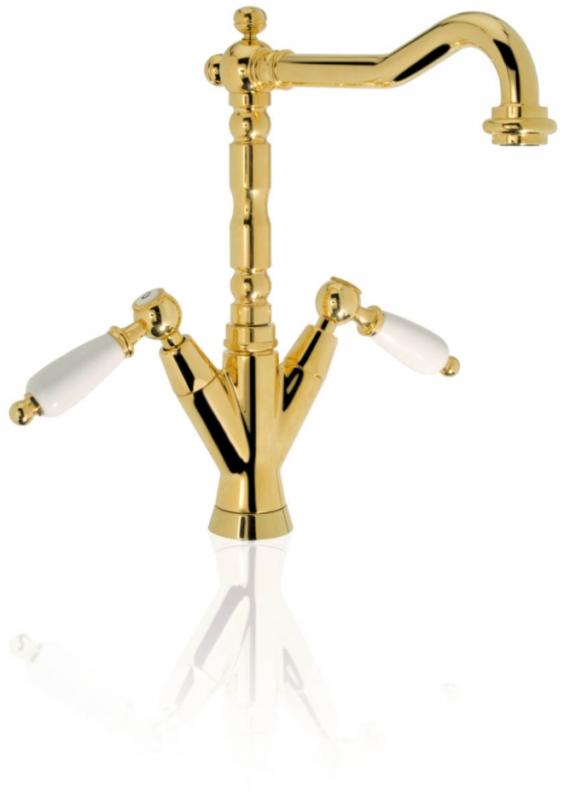 PB klasyczna bateria umywalkowa Białe uchwyty wylewka 18,5 cm Stal nierdzewna 1208854312