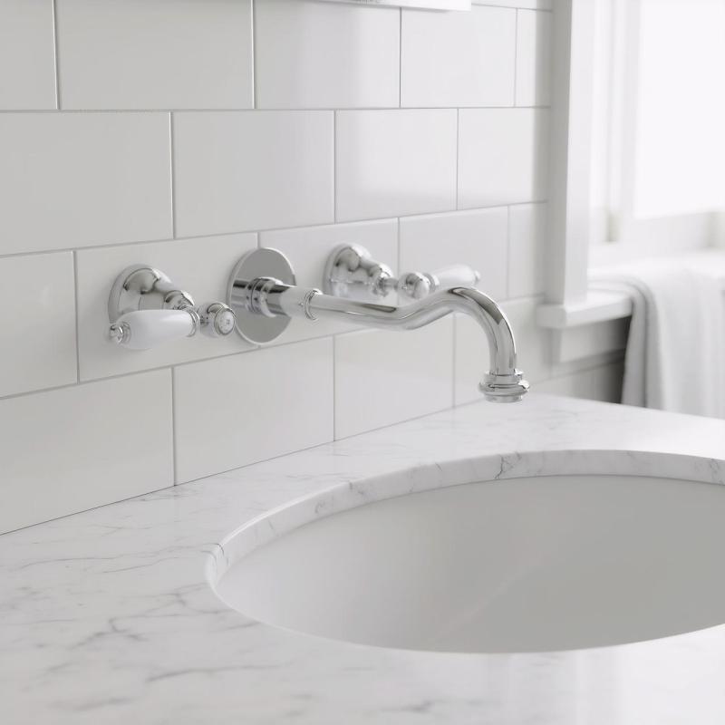 PB klasyczna bateria ścienna z białymi uchwytami, wylewka 20 cm, Chrom 1208854352