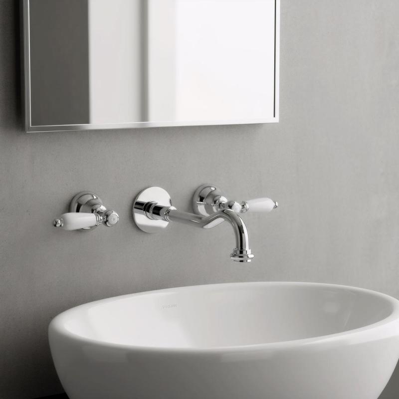 PB klasyczna bateria ścienna z białymi uchwytami, wylewka 25 cm, chrom 1208854382