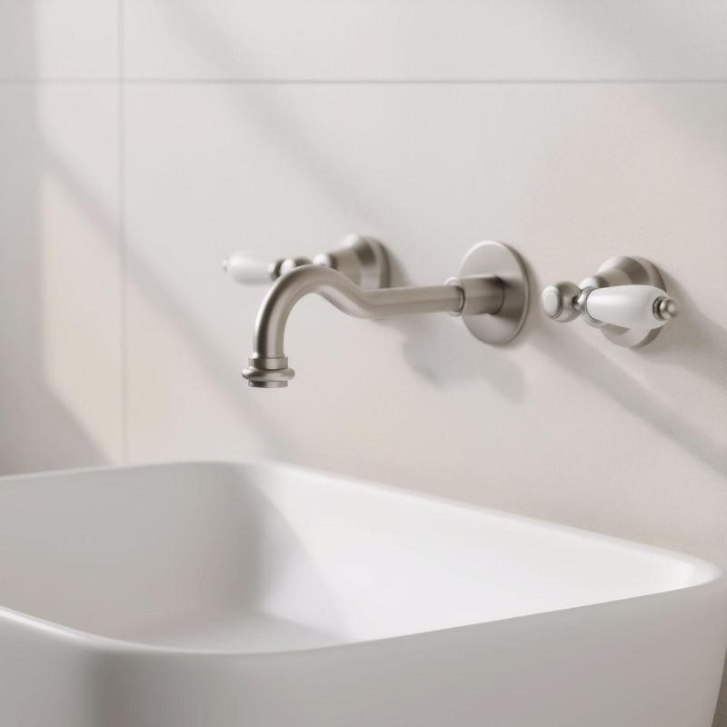 PB klassieke ingebouwde wandkraan met witte hendels, 25 cm uitloop, RVS 1208854402