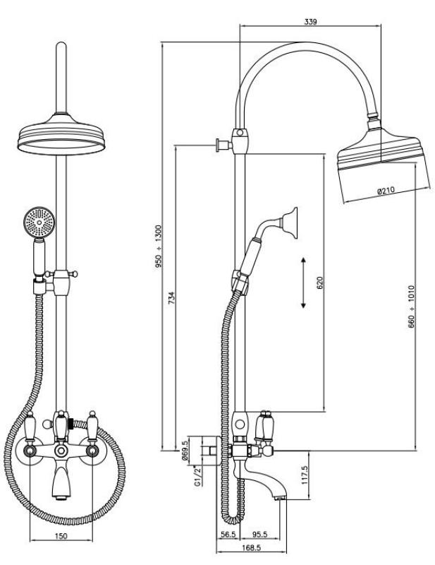 PB klasyczny zestaw prysznicowy z deszczownicą Brąz 1208854822