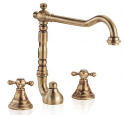 PB klasyczna 3-otworowa bateria umywalkowa z pokrętłami w kształcie gwiazdek, wylewka 18,5 cm, stal nierdzewna 1208854952