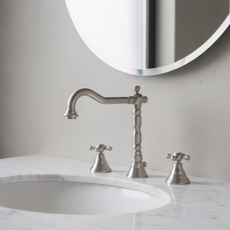 PB klasyczna 3-otworowa bateria umywalkowa z pokrętłami w kształcie gwiazdek, wylewka 18,5 cm, stal nierdzewna 1208854952