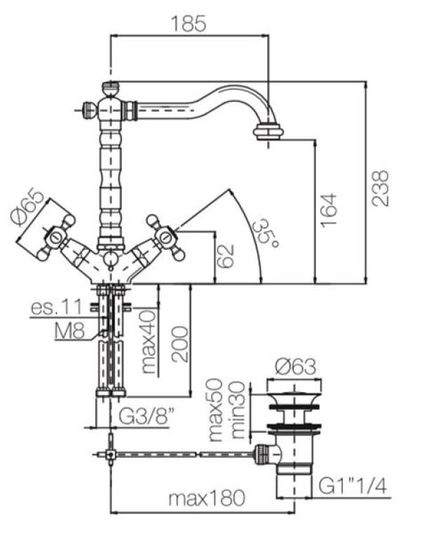 PB klasyczna bateria umywalkowa z pokrętłami w kształcie gwiazdek, wylewka 18,5 cm, Brąz, 1208854962