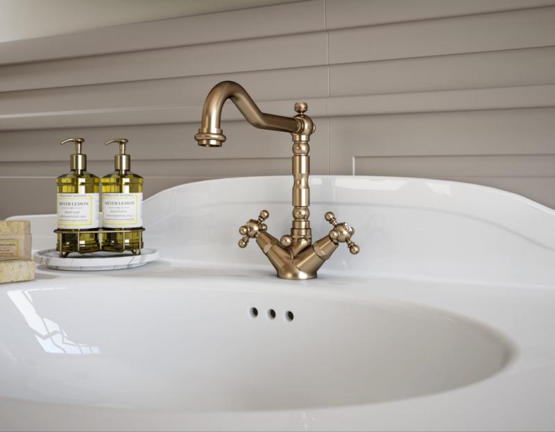 PB klasyczna bateria umywalkowa z pokrętłami w kształcie gwiazdek, wylewka 18,5 cm, Brąz, 1208854962