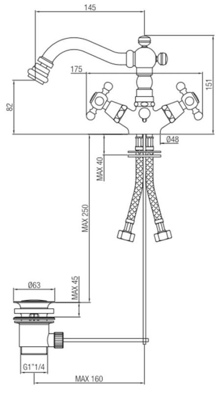 PB klasyczna bateria bidetowa, wylewka 145 mm, chrom 1208855012