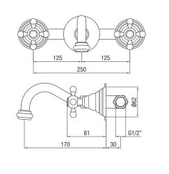 PB klasyczna wbudowana bateria ścienna z pokrętłami gwiazdkowymi, wylewka 16 cm, chrom 1208855042