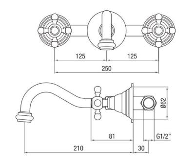 PB klasyczna wbudowana bateria ścienna z pokrętłami gwiaździstymi, wylewka 20 cm, chrom 1208855072