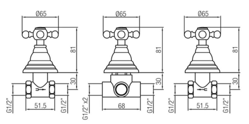 PB klasyczny 3-drożny zestaw prysznicowy do zabudowy z przełącznikiem i pokrętłami gwiazdkowymi Chrom 1208855392