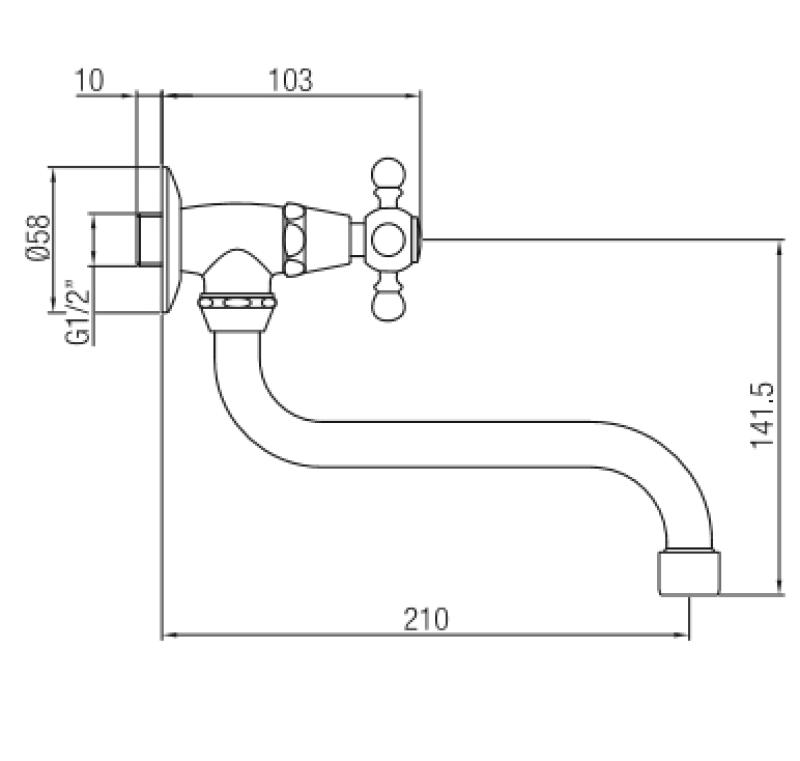 PB klasyczny kran ścienny z gwiazdkowym pokrętłem do zimnej wody i długą wylewką, chrom 1208855622
