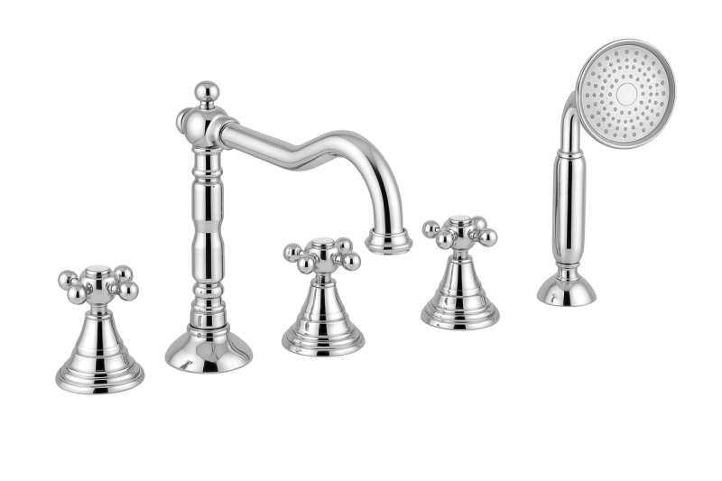 PB klasyczny 5-otworowy bateria wannowa z pokrętłami Chrom 1208855772