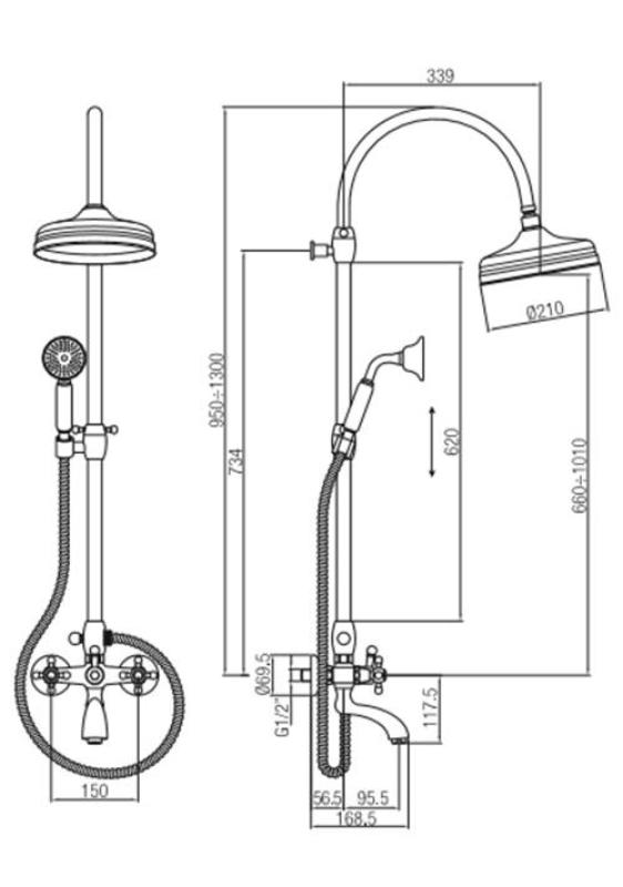 PB klasyczny zestaw prysznicowy z deszczownicą, chrom, 1208855862