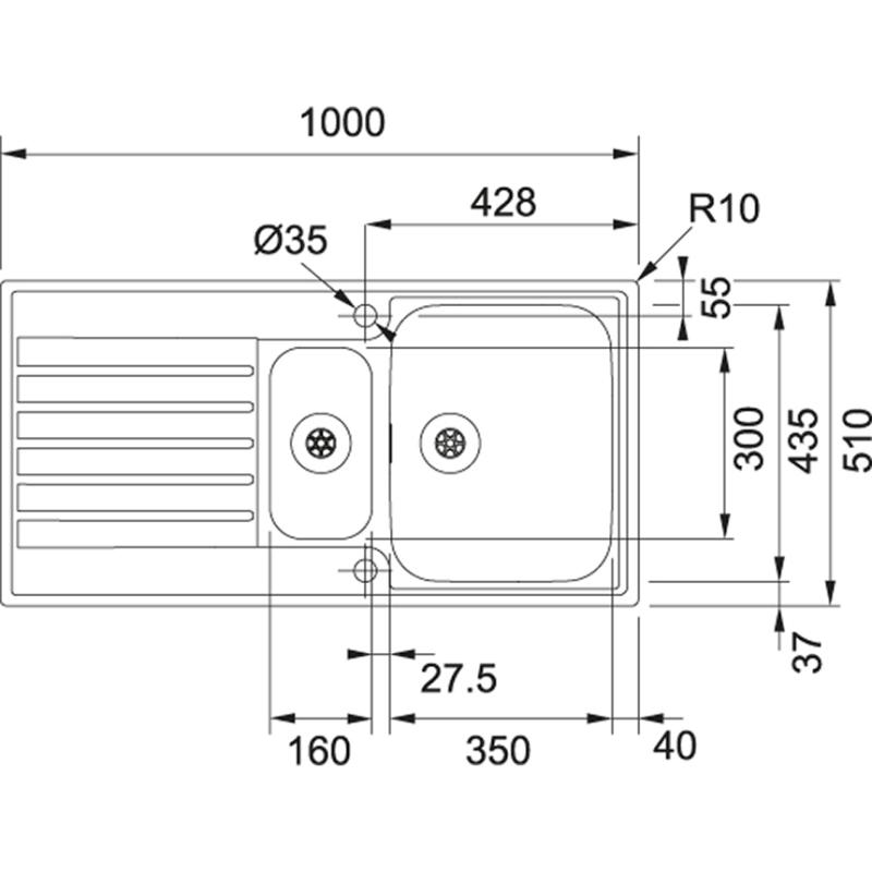 Franke Argos AGX 251 1,5 półtora komorowy zlewozmywak ze stali nierdzewnej z ociekaczem do montażu wpuszczanego 1000x510 127.0380.391