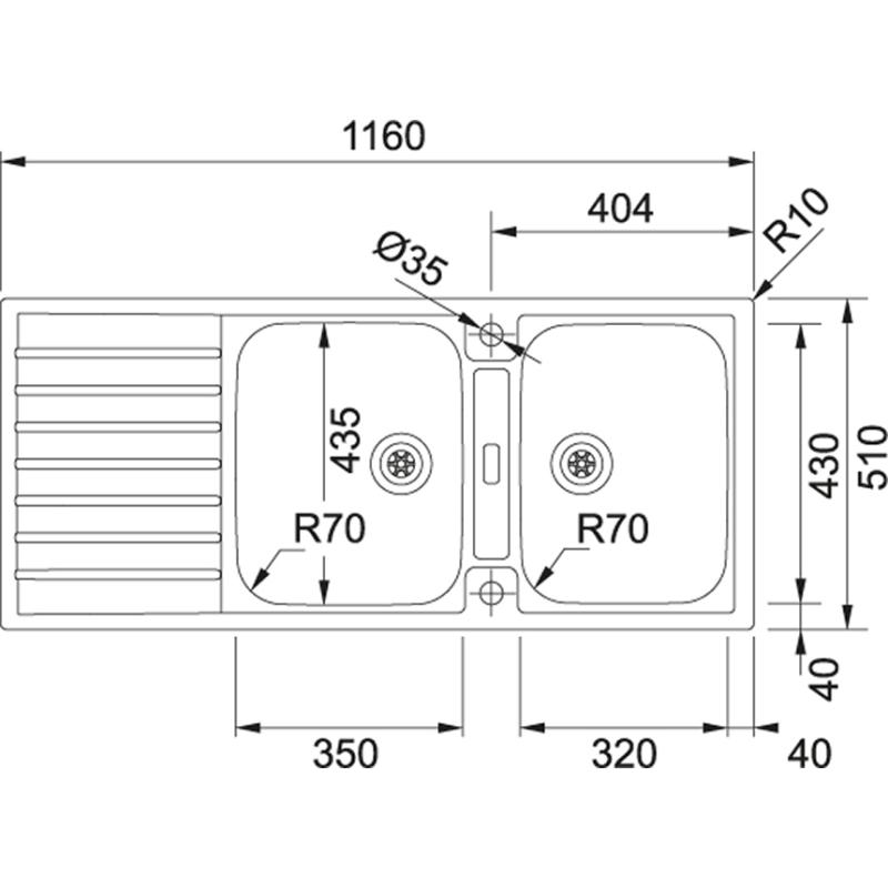 Franke Argos AGX 221 podwójny zlew ze stali nierdzewnej z ociekaczem do montażu na równi z blatem 116x51cm 127.0635.632