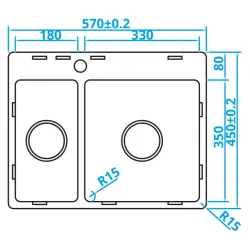 Caressi Basic Line zlewozmywak ze stali nierdzewnej 45x57 do montażu na równi z blatem lub na blacie CABL1833KR15 1208920573