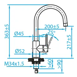 Caressi Basic Line RVS jednouchwytowa bateria kuchenna CABL002I 1208920577