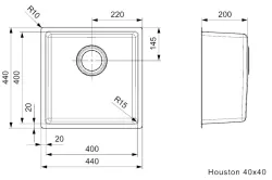 Reginox Houston RVS zlew 40x40 podwieszany, nakładany i wpuszczany L2000 R32848
