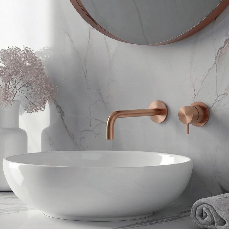 Waterevolution Flow Wbudowana bateria umywalkowa PVD szczotkowany miedź z wylewką 21 cm T116BCPE-21