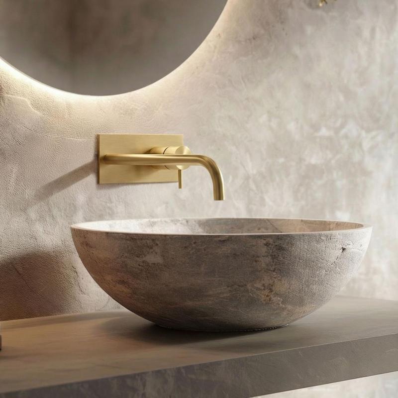 Waterevolution Flow bateria umywalkowa podtynkowa z pokrywą, szczotkowany mosiądz, wylewka 21 cm T1161LE-21