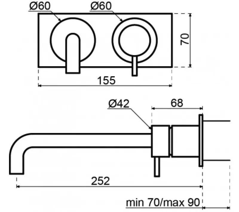 Waterevolution Flow bateria umywalkowa podtynkowa z pokrywą PVD szczotkowany miedź z wylewką 21 cm T1161CPE-21