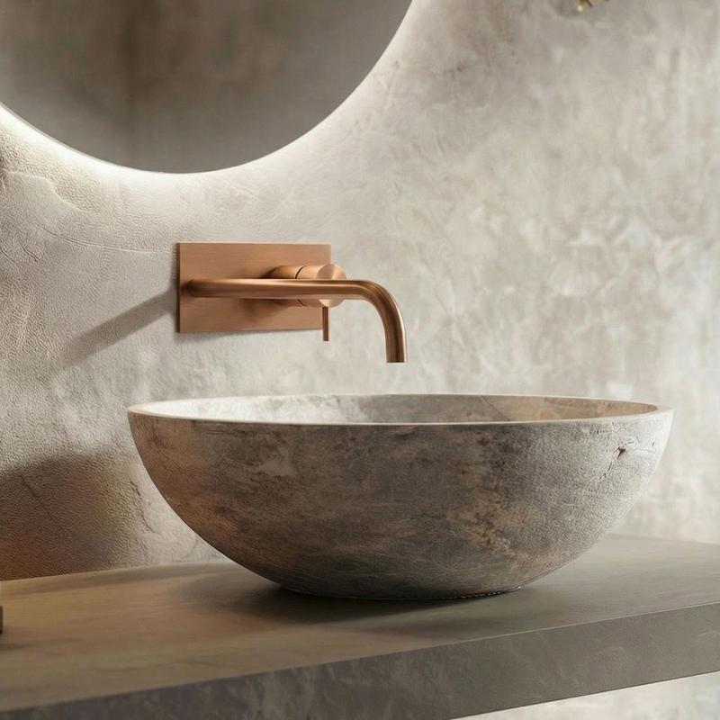 Waterevolution Flow bateria umywalkowa podtynkowa z pokrywą PVD szczotkowany miedź z wylewką 21 cm T1161CPE-21