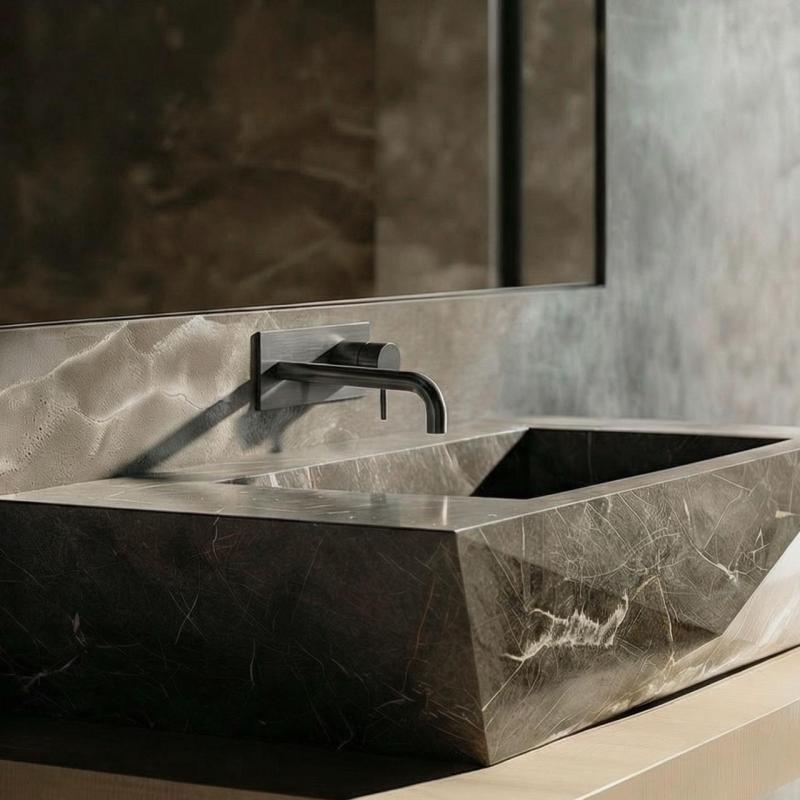 Waterevolution Flow wbudowany kran umywalkowy z maskownicą PVD Gun Metal z wylewką 15 cm T1161GME-15