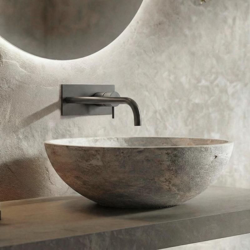 Wodna rewolucja Flow bateria umywalkowa podtynkowa z pokrywą PVD Gun Metal z wylewką 21 cm T1161GME-21