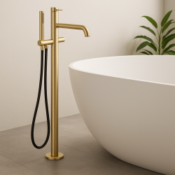Waterevolution Flow wolnostojąca bateria wannowa z prysznicem ręcznym Light Gold T133WGE
