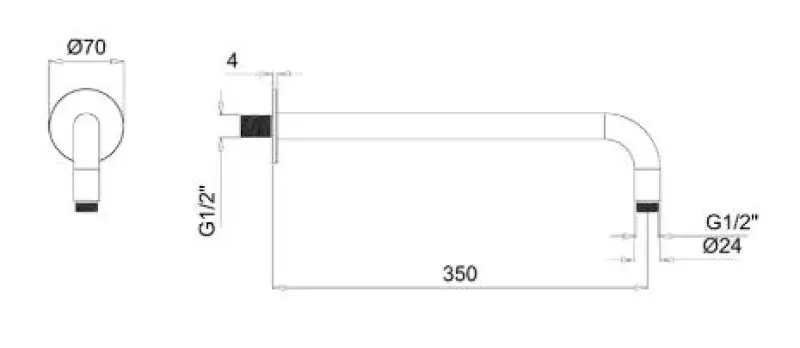 SB Rubinetterie Uniwersalne ramię prysznica na ścianę okrągłe 35cm kolor chrom 1208946660