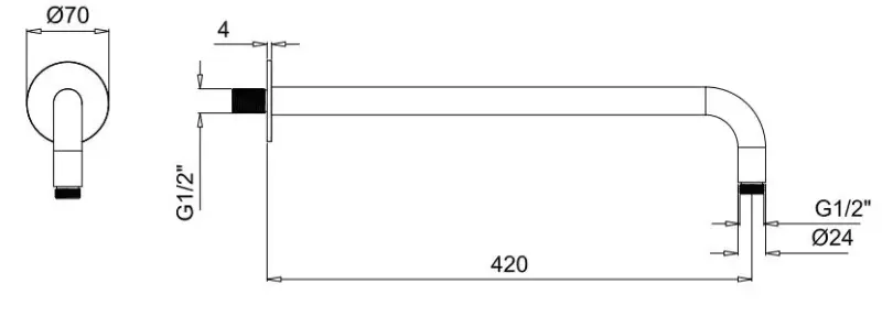 SB Rubinetterie Universale ścienno prysznicowe ramię okrągłe 42cm kolor Mat biel 1208946668