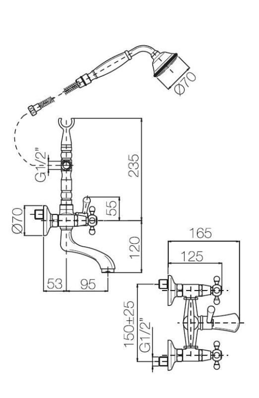 PB Wolnostojąca bateria wannowa nostalgiczna z pokrętłami gwiazdkowymi Brąz 6000