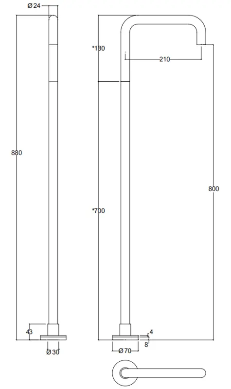 Waterevolution Flow wolnostojąca wylewka wannowa stojąca RVS T1672H24IE