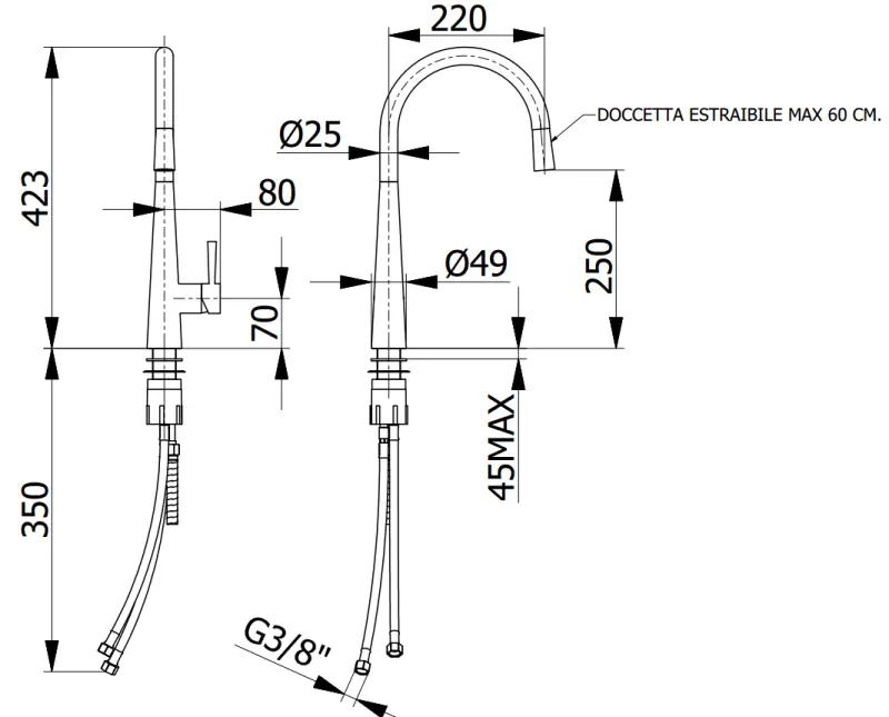 DEMM bateria kuchenna z wyciąganą wylewką chrom 1208947332