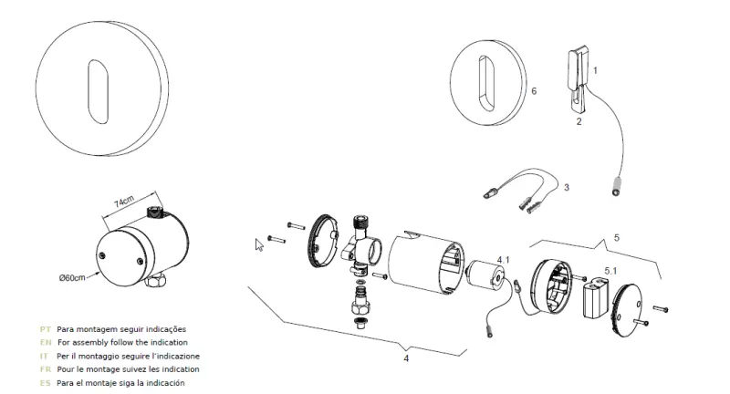 Waterevolution Flow ingebouwde wastafel met infraroodsensor op batterijen, geborsteld messing T118EBLE