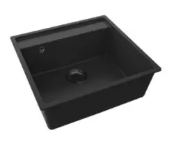 GraniteMy Bremen granitowy zlew 53x50 cm czarny do montażu na blacie, pod blatem i na równi z blatem z otworem na baterię 1208952256