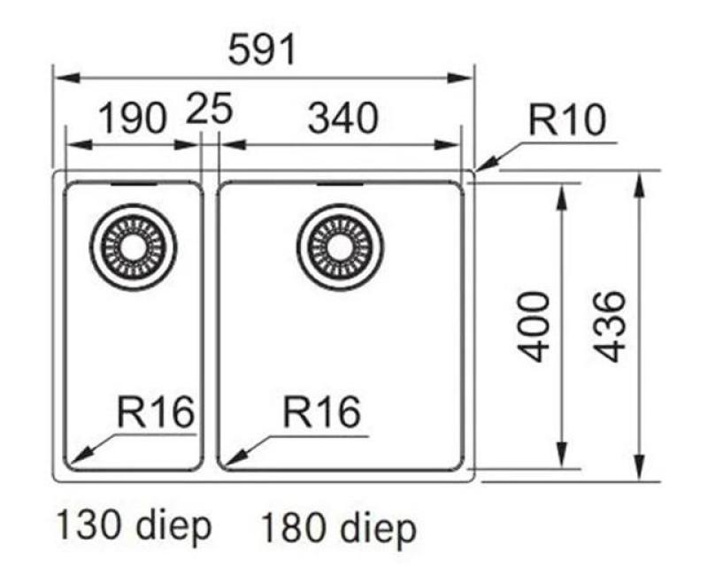 Franke Maris MRX 260 BR 1,5 półtorakomorowy zlewozmywak ze stali nierdzewnej, montaż na równi z blatem, duża komora po prawej, 1270568040