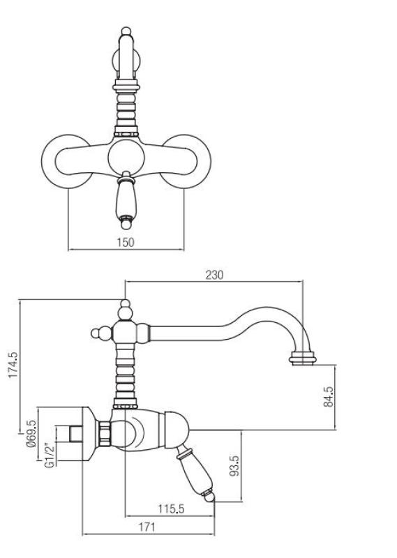 PB nostalgiczny jednouchwytowy bateria ścienna z białą rączką chromowana