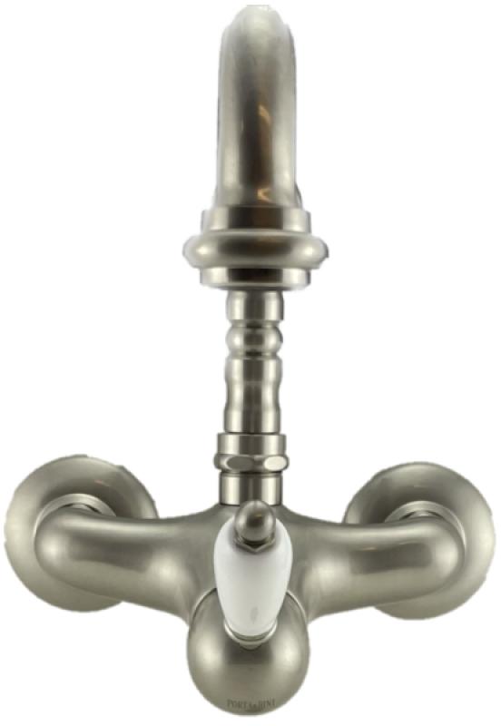 PB nostalgiczny jednoręczny ścienny kran z białą rączką ze stali nierdzewnej