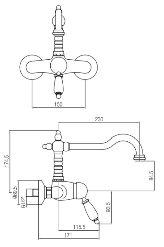 PB nostalgiczny jednoręczny ścienny kran z białą rączką ze stali nierdzewnej