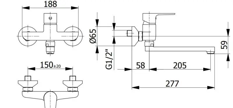 Blusani Baterie Kuchenna Ścienna Chromowana z Długą Wylewką 27 cm 1208952918