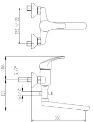 Specjalna bateria ścienna Blusani, bateria ścienna chromowana z długą wylewką 35 cm i rączką natryskową 1208952919