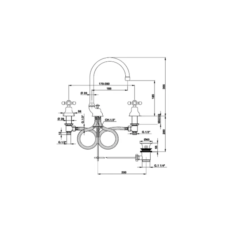 Cisal Arcana Ceramic 3-otworowa bateria umywalkowa Brąz AC00106027