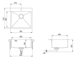 Ausmann Weser RVS zlewozmywak PVD Gold 55x51 z otworem na baterię, do montażu podblatowego, wpuszczanego i nablatowego 080884