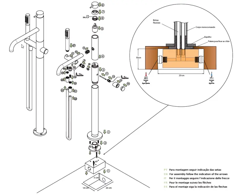 Waterevolution Flow wolnostojąca bateria wannowa z ręczną słuchawką prysznicową chrom T13301