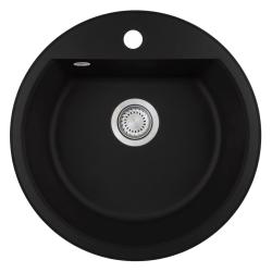 GraniteMy Bremen okrągły granitowy zlew 43 cm czarny nablatowy i podblatowy z półką na baterię ze stalowym korkiem 1208953206
