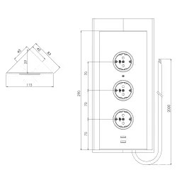 Kolumna energetyczna z 3 gniazdami z uziemieniem i 2 ładowarkami USB RVS 1208953216