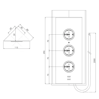 Kolumna energetyczna z 3 gniazdami z uziemieniem i 2 ładowarkami USB RVS 1208953216