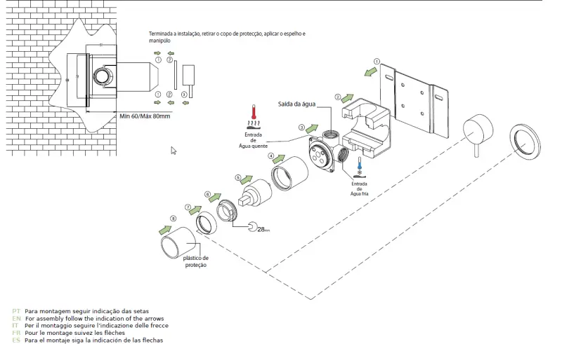 Waterevolution Flow bateria podtynkowa z szczotkowanego mosiądzu wraz z elementem podtynkowym T11842LE