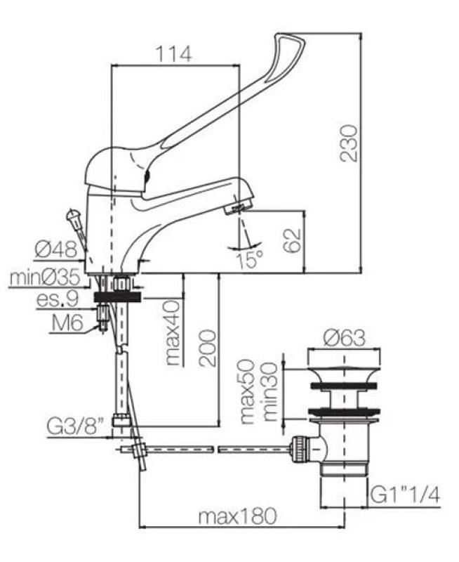 PB Clinic umywalka dla osób niepełnosprawnych z długą rączką chrom 1208953265